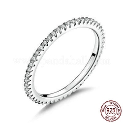 Rhodium Plated 925 Sterling Silver Finger Rings, with Cubic Zirconia, with 925 Stamp, Real Platinum Plated, Clear, Size 6, 16mm