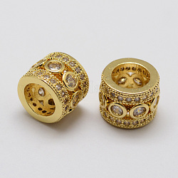 Perles de zircone cubique micro pave en Laiton, colonne, sans plomb et sans nickel, or, 11x9mm, Trou: 7mm