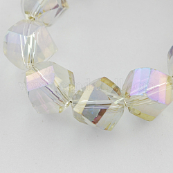Electroplated Glass Bead Strands, Rainbow Plated, Faceted, Twist, WhiteSmoke, 8x7~8x8mm, Hole: 1mm, about 72pcs/strand, 21.5inch