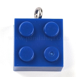 Pendentifs en résine, avec boucle en fer platine, briques de jouets, bleu foncé, 21x15.5x11mm, Trou: 2.6mm