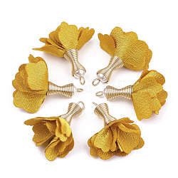 アイアン製ペンダント  布とABS樹脂の模造パール付き  花  ゴールドカラー  ゴールデンロッド  30~35x22~32mm  穴：1~4mm