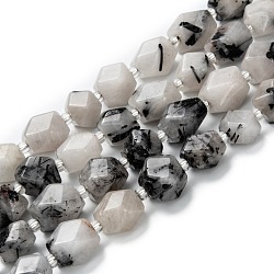 Natur schwarz Rutilquarz Perlen Stränge, mit Glasperlen, facettiert, Vieleck, 10~16x9~12x8~11 mm, Bohrung: 1.6 mm, ca. 26 Stk. / Strang, 15.55 Zoll (39.5 cm)