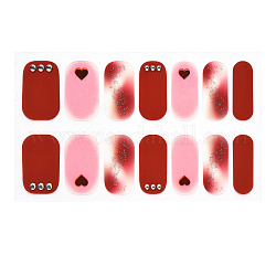 Envolturas de uñas ombre de cobertura completa, tiras de uñas de calle de color en polvo con purpurina, autoadhesivo, para decoraciones con puntas de uñas, rojo, 24x8mm, 14pcs / hoja