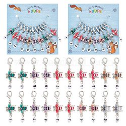 Alloy Enamel & Acrylic Pendant Locking Stitch Markers, Zinc Alloy Lobster Claw Clasp Stitch Marker, Bee with Number, Mixed Color, 5.1cm, 10pcs/set