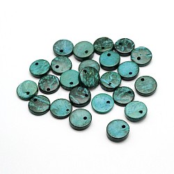 Dyed Flat Round Coconut Charms, Dark Turquoise, 12x2~6mm, Hole: 1mm, about 1078pcs/500g