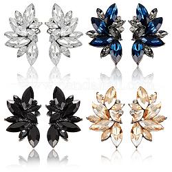 Anattasoul 4 paires 4 couleurs boucles d'oreilles fleur strass, bijoux en alliage de bronze pour femmes, couleur mixte, 39x22mm, pin: 0.8 mm, 1 paire / couleur