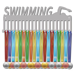 Creatcabin - Soporte para medallas de natación de metal, soporte para colgar medallas deportivas, nadadores, atletas, premios, montaje en pared, marco decorativo, caja con 20 gancho, regalos para ganadores para gimnasia, corredor, correr, plata