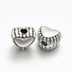 Stile tibetano di cuore in lega di perline,  cadmio& piombo libero, argento antico, 5x6x4mm, Foro: 1 mm, circa 2222pcs/1000g