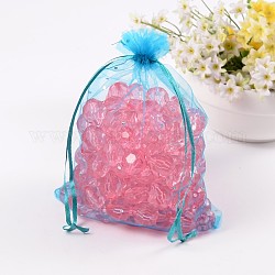 Organza Bags, with Sequins, Sky Blue, about 15cm wide, 20cm long