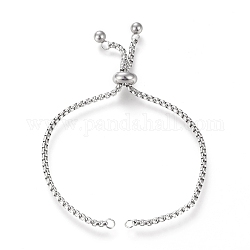Adjustable 304 Stainless Steel Slider Bracelet/Bolo Bracelets Making, with Box Chains, Stainless Steel Color, 10-1/8 inch(25.6cm), 2.5mm