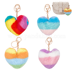 Wadorn 4 pz 4 stili peluche arcobaleno splicing portachiavi ciondolo cuore, per portachiavi, borsa, ornamento dello zaino, colore misto, 13.5~14cm, 1pc / style