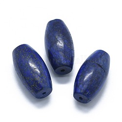 Lapislazzuli naturale con due perline a mezzo foro, tinto, ovale, 49.5~50x25mm, Foro: 2 mm