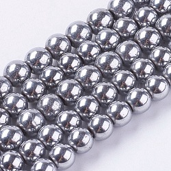 Synthétiques magnétiques perles hématite brins, ronde, platinée, 6mm, Trou: 1mm, Environ 68 pcs/chapelet