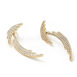 Clear Cubic Zirconia Wing Dangle Stud Earrings, Brass Jewelry for Women, Cadmium Free & Lead Free, Golden, 48mm, Pin: 0.7mm