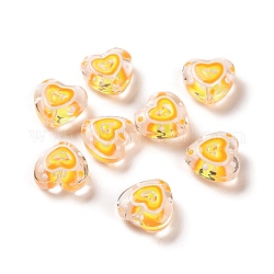 Handgemachte Murano Glas Perlen Stränge, mit Emaille, Herz, golden, 12x12~12.5x6~6.5 mm, Bohrung: 0.7~1 mm, ca. 30 Stk. / Strang, 13.39 Zoll (34 cm)