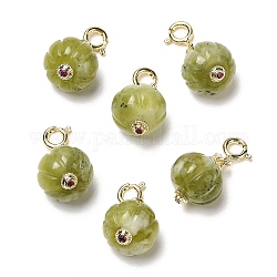 Decoraciones colgantes de calabaza de jade natural xiuyan, con cierres de anillo de latón primavera, real 14k chapado en oro, 23mm