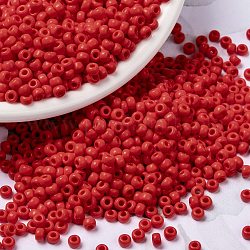 Perles rocailles miyuki rondes, Perles de rocaille japonais, (rr407) rouge vermillon opaque, 8/0, 3mm, trou: 1mm environ 422~455 pcs / bouteille, 10 g / bouteille