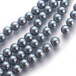 Abalorios de perla de vidrio, pearlized, redondo, gris, 4~5mm, agujero: 0.8~1 mm, aproximamente 216 pcs / cadena, 32 pulgada