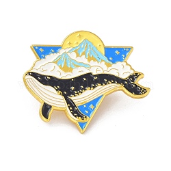 Baleine avec broche en émail des montagnes, Broche en émail en alliage animal océan pour vêtements de sacs à dos, or, noir, 25x30x9mm