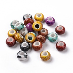Sprühlackierte europäische Perlen aus undurchsichtigem Acryl, Großloch perlen, Rondell, Mischfarbe, 12.5x7.5 mm, Bohrung: 5 mm, ca. 600 Stk. / 500 g