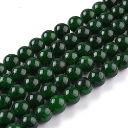Perles de jade blanc naturel, ronde, teinte, vert foncé, 10mm, Trou: 1.2mm, Environ 38 pcs/chapelet, 14.96'' (38 cm)