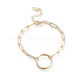 304 Edelstahl-Gliederarmbänder, mit Büroklammerketten, Ring, golden, 6-7/8 Zoll (17.5 cm)