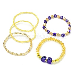Ensemble de bracelets extensibles en citrine naturelle et lampadaire, 5 pièce, 5 styles, mauvais œil et graines, perles, bracelets empilables, diamètre intérieur: 2~2-3/8 pouce (5.5~6 cm), 1pc / style