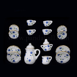 Мини фарфоровый чайный сервиз, в том числе 2шт чайники, 5шт чашки, 8шт посуда, для аксессуаров для кукольного домика, притворяясь опорными украшениями, цветочным узором, 121x86x25 мм, 15 шт / комплект