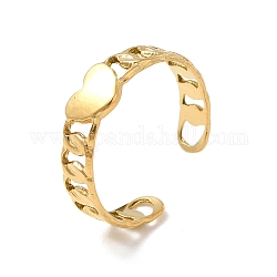 Chapado en iones (ip) 304 anillo de puño abierto de corazón de acero inoxidable para mujer, real 18k chapado en oro, nosotros tamaño 6 1/4 (16.7 mm)