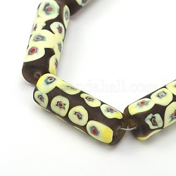 Frosted Handmade Lampwork Beads Strands, Column with Flower, Saddle Brown, 28x10mm, Hole: 2mm, about 10pcs/strand, 11.41inch