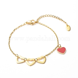 Bracelet à breloques en alliage coeur émail pour la saint valentin, avec placage ionique (ip) accessoires en 304 acier inoxydable, rouge, 7.48 pouce (190 mm)