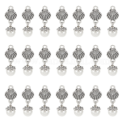 ARRICRAFT 32Pcs Acrylic Imitated Pearl Pendants, with Tibetan Style Alloy Finding, Shell, Antique Silver, 27mm, Hole: 1.8mm