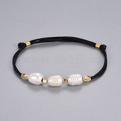 Perlen Armbänder, mit Messingperlen und Nylonschnur, golden, weiß, 7-7/8 Zoll ~ 9 Zoll (20~23 cm), 1 mm