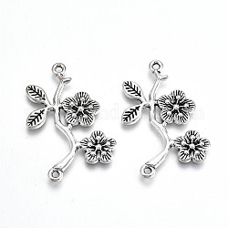 Tibetan Style Alloy Links/Connector, Lead Free & Cadmium Free, Flower, Antique Silver, 31.5x22x2mm, Hole: 1.4mm