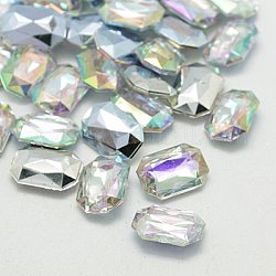 Imitation Taiwan Acrylic Rhinestone Cabochons, Pointed Back & Faceted, Rectangle Octagon, AB Color, Clear AB, 8x6x2.5mm