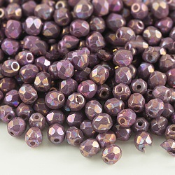 Czech Fire Polished Glass Beads, Faceted, Drum, Purple, 4x4mm, Hole: 0.8mm, about 1170pcs/bag