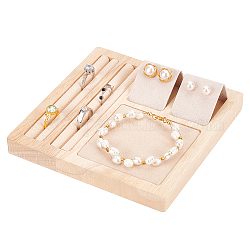 Kit de bandeja de exhibición de joyería de madera nbeads, Soporte de almacenamiento para exhibición de pendientes y anillos, 2 ranura, inserto de cuero gris, bandeja organizadora de joyas para joyería, anillo, pendiente, pulsera, 15x15x1.7 cm