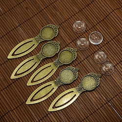 18mm Clear Domed Glass Cabochon Cover for Antique Bronze DIY Alloy Portrait Bookmark Making, Lead Free & Nickel Free, Bookmark Cabochon Settings: 80x22mm, Tray: 18mm