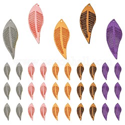 Pandahall elite 40 pz 5 colori ciondoli coreani in finta pelle scamosciata, foglia, colore misto, 44x16x1.6mm, Foro: 1.2 mm