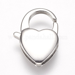 304 Stainless Steel Lobster Claw Clasps, Heart, Stainless Steel Color, 16x11x3mm, Hole: 1.5x4mm
