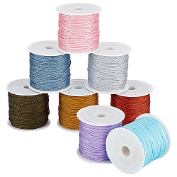 Pandahall elite 8 rollos 8 colores 23m hilo nylon redondo, cordón de nudo chino, con carrete, color mezclado, 1mm, alrededor de 25.15 yarda (23 m) / rollo, 1 rollo / color