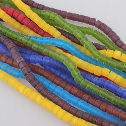 Frosted Lampwork Column Beads Strands, Mixed Color, 6x8mm, Hole: 2mm, about 40pcs/strand, 9.7inch