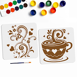 Mayjoydiy 2 pz tazza di caffè stencil artistico modello di disegno del caffè 10.4×22 pollici/26.3×56 cm dimensioni di giunzione stencil per arte del caffè 11.8×11.8 pollici stencil con pennello riutilizzabile caffetteria decorazioni per la casa