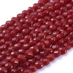 Glass Beads Strands, Faceted, Flat Round, Dark Red, 6x4mm, Hole: 1.2mm, about 98pcs/Strand, 22 inch(53.5cm)