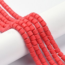 Ручной полимерные нити глины шарик, колонка, красные, 6.5x6 мм, отверстие : 1.2 мм, около 61 шт / нитка, 15.75 дюйм (40 см)