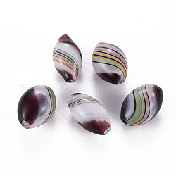 Transparente handgemachte mundgeblasene Glaskugelperlen, Streifenmuster, Oval, Kokosnuss braun, 17~18x10~12 mm, Bohrung: 1~2 mm