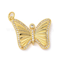 Rack Plating Brass Micro Pave Cubic Zirconia Pendants, with Jump Ring, Cadmium Free & Lead Free, Long-Lasting Plated, Butterfly, Real 18K Gold Plated, 20.5x24.5x3mm, Hole: 3.4mm