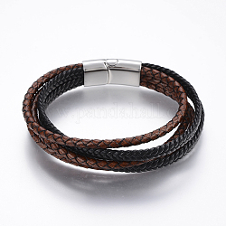 Bracelets multi-rangs avec cordon en cuir, avec fermoirs magnétiques en 304 acier inoxydable, couleur mixte, 8-5/8 pouce (22 cm)