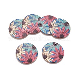 Printed Iron Pendants, Flat Round, Light Gold, Colorful, 30x0.5mm, Hole: 1.2mm