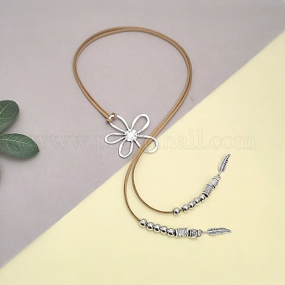 Полые цветы в стиле бохо сплав подвеска верблюжья искусственная замша шнур лариат ожерелья для женщин FS-WGF2926-01-1